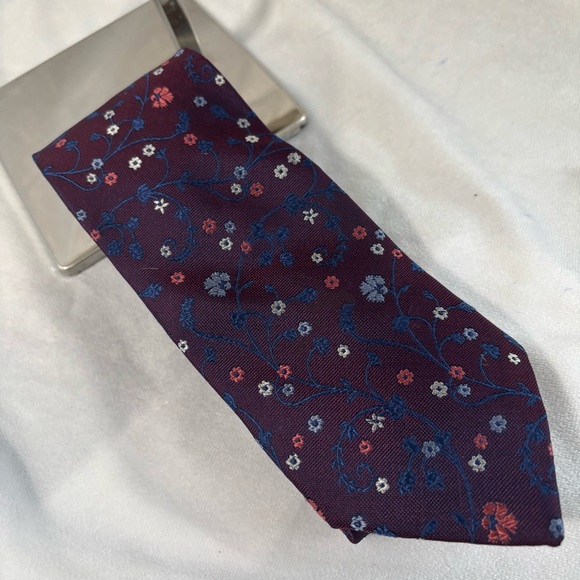 Piattelli Other - Blue and Red Floral Embroidered Silk Tie Hand made